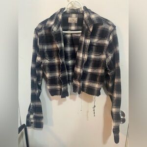 Jachs Cropped Plaid Jacket in Black and Cream